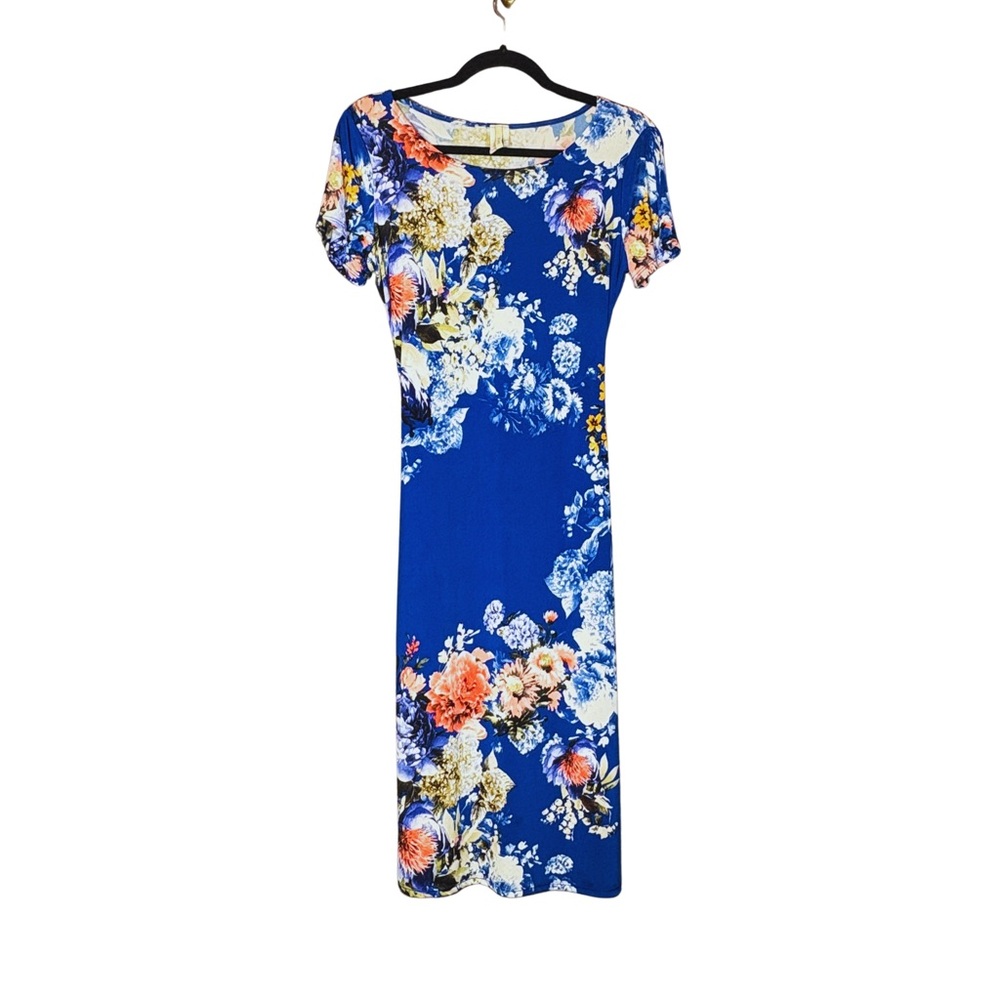 BELLAMI Blue Sheath Midi Dress with Crew Neck